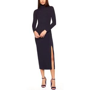NWT Susana Monaco Long Sleeve Turtleneck Midi Dress Black Large NWT
